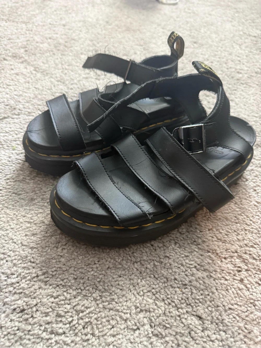 Dr. Martens Black Sandal with Yellow Stitching